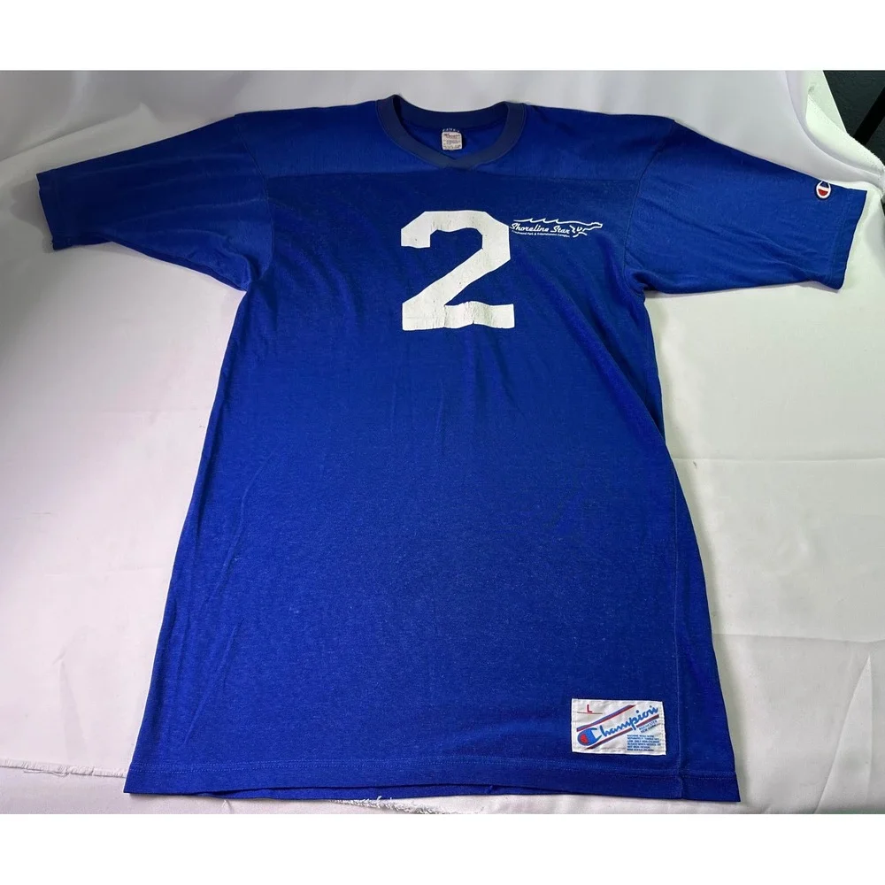 Vintage 70s Champion Blue Bar Jersey Shoreline Star Greyhound Park 69 Large‎ USA